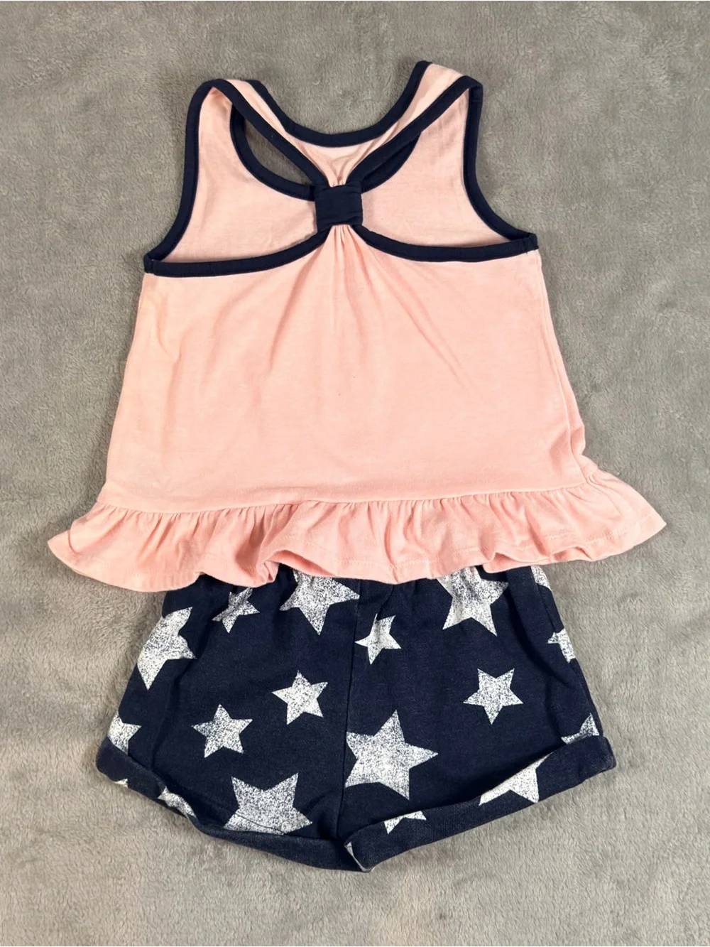 Tommy Hilfiger Kids Pink Ruffled Tank & Navy Star Shorts Set
